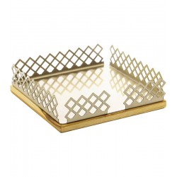 Porta Guardanapos 17cm largura por 5,5cm altura De Madeira Com Aço Inox Teca Champanhe